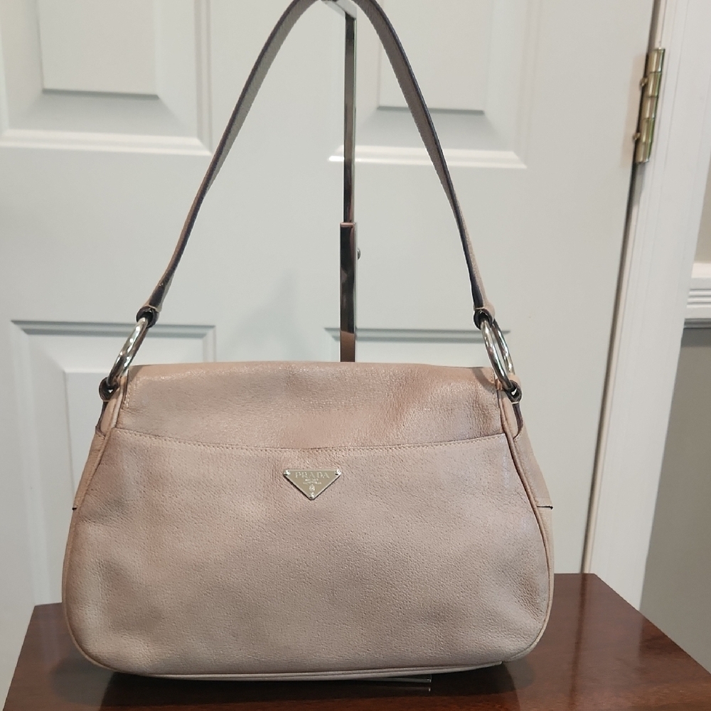 Prada Vitello Daino Shoulder/Saddle Taupe Leather Bag